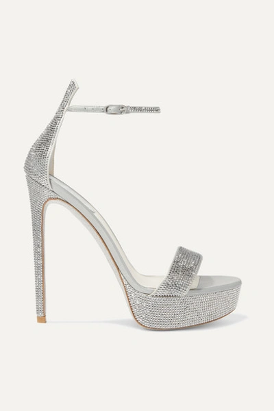 René Caovilla Celebrita Crystal-embellished Satin Platform Sandals In Silver