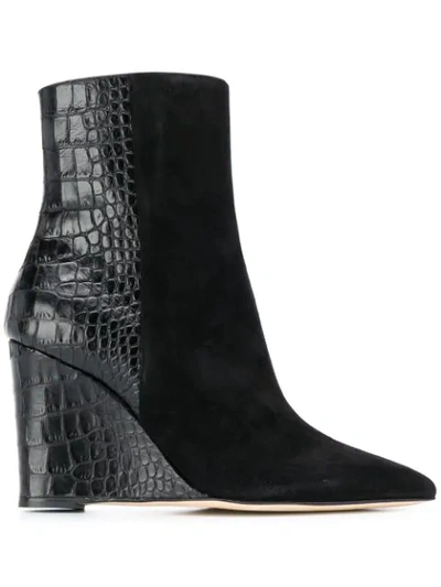 Giuseppe Zanotti Kristen Suede And Croc-effect Leather Wedge Ankle Boots In Black