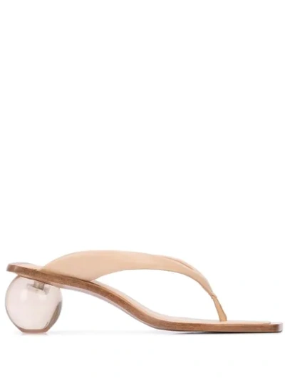 Cult Gaia 'jasmin' Circle Heel Leather Thong Sandals In Brown
