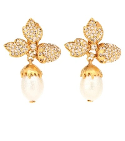 Oscar De La Renta Swarovski Crystal Faux Pearl Drop Clip Earrings In Gold