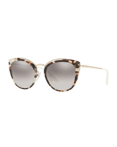 Prada Acetate & Metal Mirrored Cat-eye Sunglasses In Opal Brown/gray Gradient