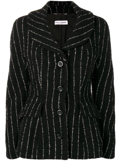 Pre-owned Dolce & Gabbana 1990's Pinstripe Bouclé Jacket In Black