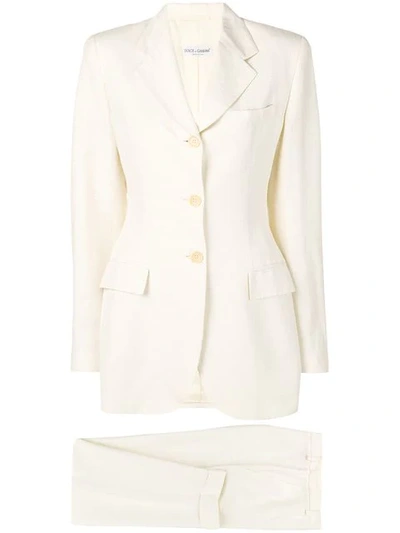 Pre-owned Dolce & Gabbana 1990's Slim Two-piece Suit In White