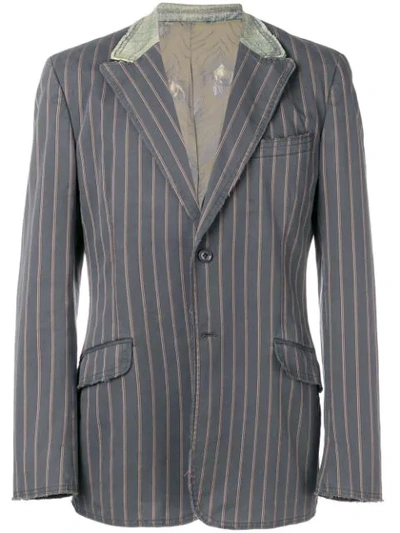 Pre-owned Dolce & Gabbana 2000's Denim Pinstripe Blazer In Grey