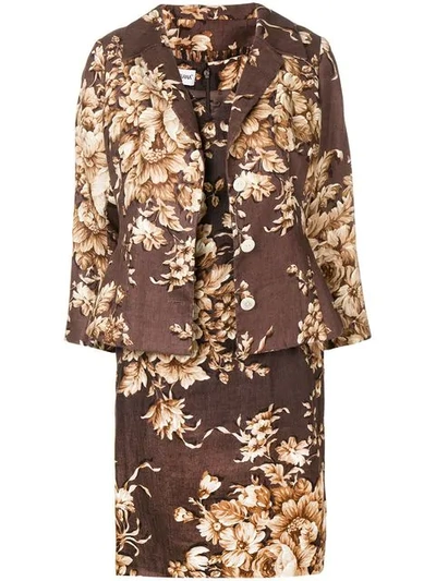 Pre-owned Dolce & Gabbana 2000's Floral Two-piece Skirt Suit In Brown