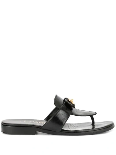 Pre-owned Chanel Patent Leather Sandals In Black