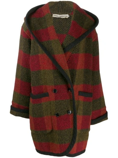 Pre-owned Guy Laroche 1980s Checked Hooded Coat In Red
