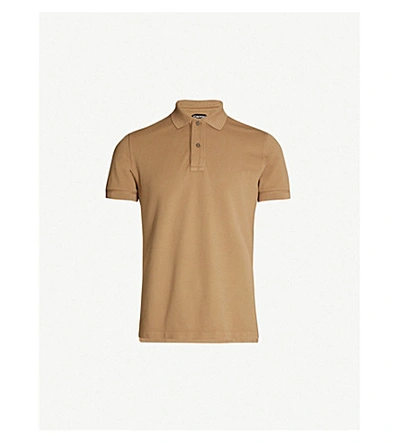 Tom Ford Button-up Cotton-piqué Polo Shirt In Beige