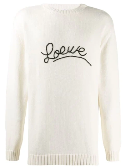 Loewe Men's Logo Stitch Sweater In White