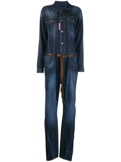 Dsquared2 Boxy Fit Stonewashed Jumpsuit In Blue