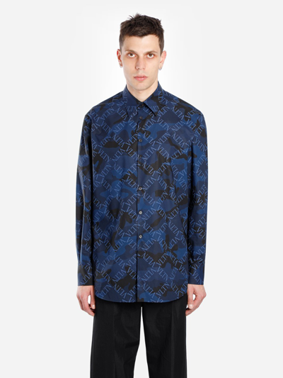 Valentino Vltn Camouflage-print Cotton Shirt In Multicolor