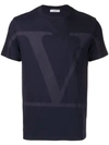 Valentino V-logo Print Cotton T-shirt In Blue