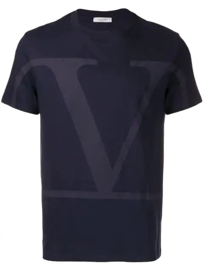 Valentino V-logo Print Cotton T-shirt In Blue