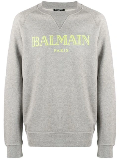 Balmain Logo-print Cotton-jersey Sweatshirt In Grey