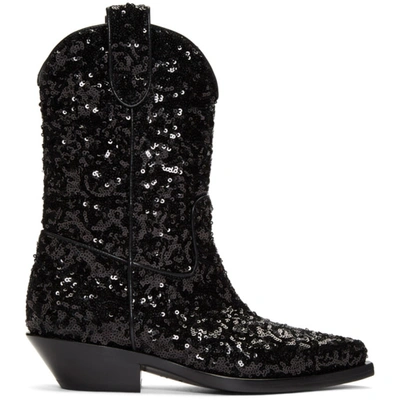 Dolce & Gabbana Gaucho 40 Sequined Cowboy Boots In Black
