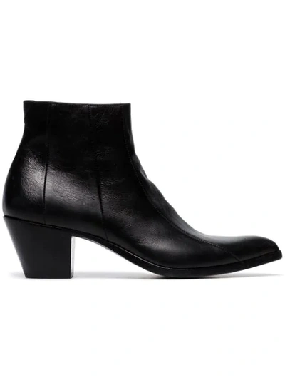 Saint Laurent Black Finn 60 Leather Cowboy Ankle Boots