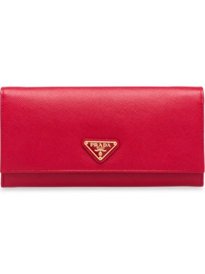 Prada Triangle Logo Continental Wallet In Red