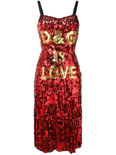 Dolce & Gabbana D&g Is Love Sequined Midi Dress In Red