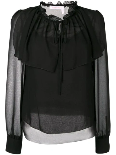 See By Chloé Sheer Ruffle Blouse In Black