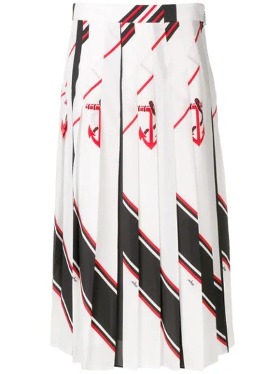 Msgm Pleated Nautical Print Skirt In White