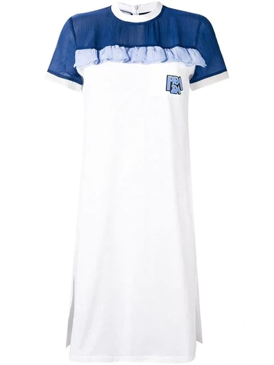 Prada Ruffle Detail T-shirt Dress In White