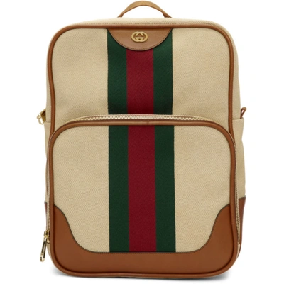 Gucci Web Stripe Canvas And Leather Backpack In Neutral