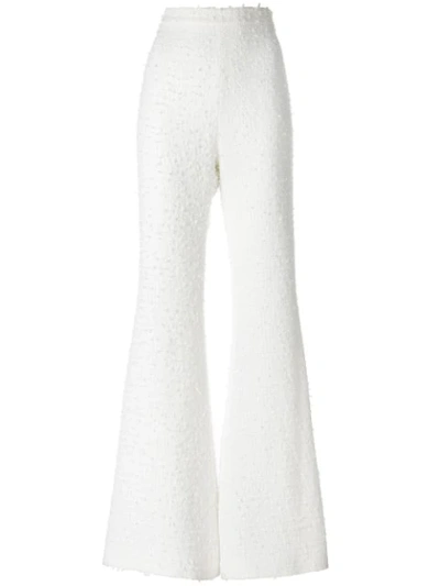 Balmain Bouclé Tweed Flared Trousers In White