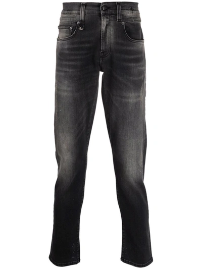 R13 Distressed Straight Leg Jeans In Black