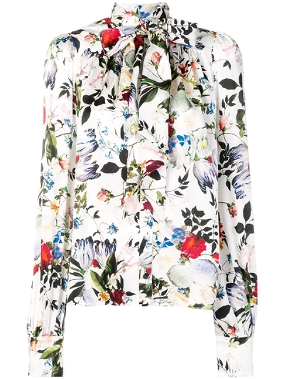 Erdem Floral Bow Shirt In Sm000 White Multi