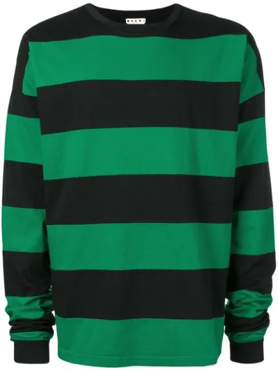 Marni Striped Long Sleeved T-shirt In Green