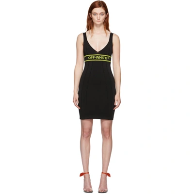 Off-white Contrast-logo Knitted Mini Dress In Black