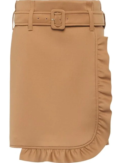 Prada Technical Jersey Skirt With Ruffles In Neutrals