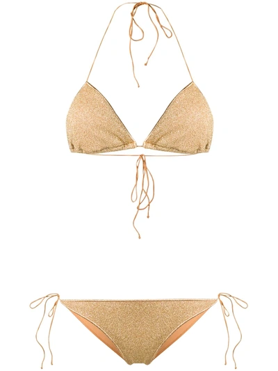 Oseree Lumiere Metallic Triangle-cup Bikini Set In Gold