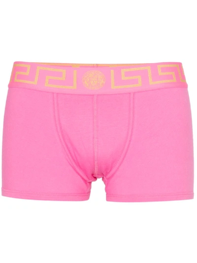 Versace Greca Border Cotton Blend Boxers In Pink