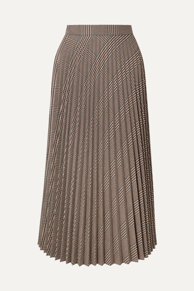 Mm6 Maison Margiela Pleated Checked Woven Midi Skirt In Check Beige