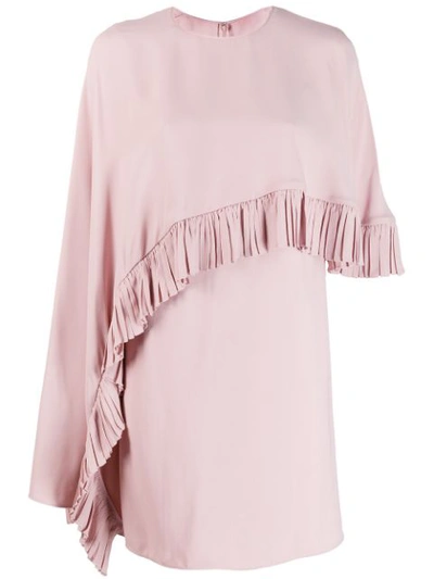 Valentino Asymmetric-cape Crepe Mini Dress In C57 Pink