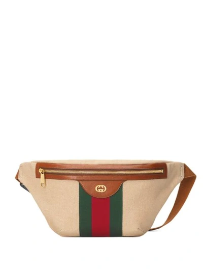 Gucci Men's Signature Web Vintage Canvas Belt Bag In Neutral