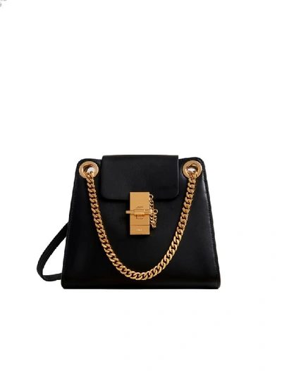 Chloé Annie Leather Shoulder Bag/chain Metal Strap In Black