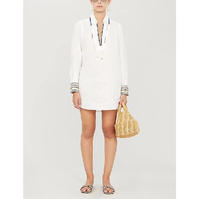 Tory Burch Embroidered Linen Beach Coverup Shirt In New Ivory