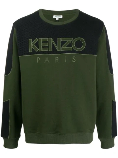 Kenzo Logo Mesh Detail Cotton Sweatshirt In Green