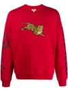 Kenzo Jumping Tiger Logo-sleeve Sweatshirt In Red