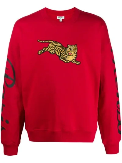 Kenzo Jumping Tiger Logo-sleeve Sweatshirt In Red