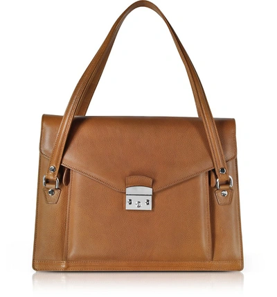 L.a.p.a. Briefcases Double Compartment Calf Leather Women's Briefcase In Tan