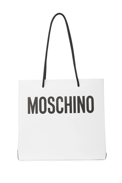 Moschino White And Black Signature Leather Vertical Tote