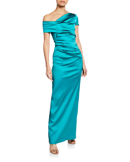 Talbot Runhof Moa Asymmetric One-Shoulder Evening Gown, Champagne In ...