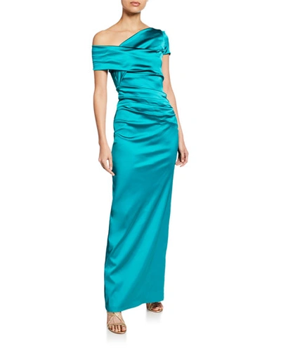 Talbot Runhof Moa Asymmetric One-shoulder Evening Gown, Champagne In Blue