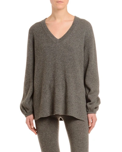 Agnona Cashmere Ribbed Full-sleeve Sweater In Gray