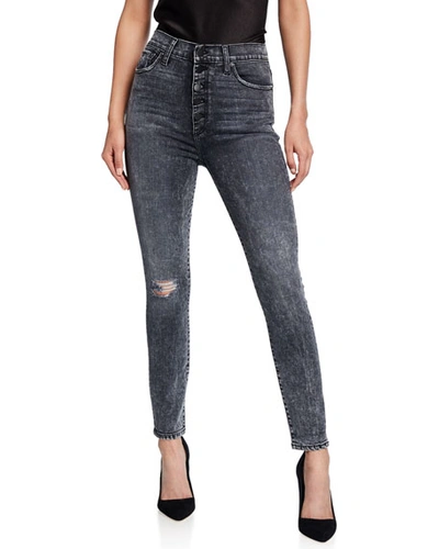 Alice And Olivia Good High-rise Exposed Button Skinny Jeans In Oh Baby