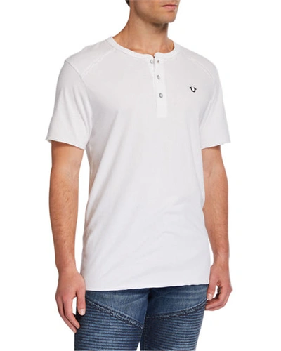 True Religion Men's Raw-edge Short-sleeve Henley T-shirt In White