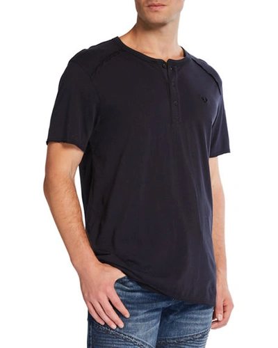 True Religion Men's Raw-edge Short-sleeve Henley T-shirt In Black